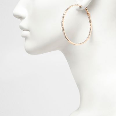 Rose gold jewel encrusted hoop earrings